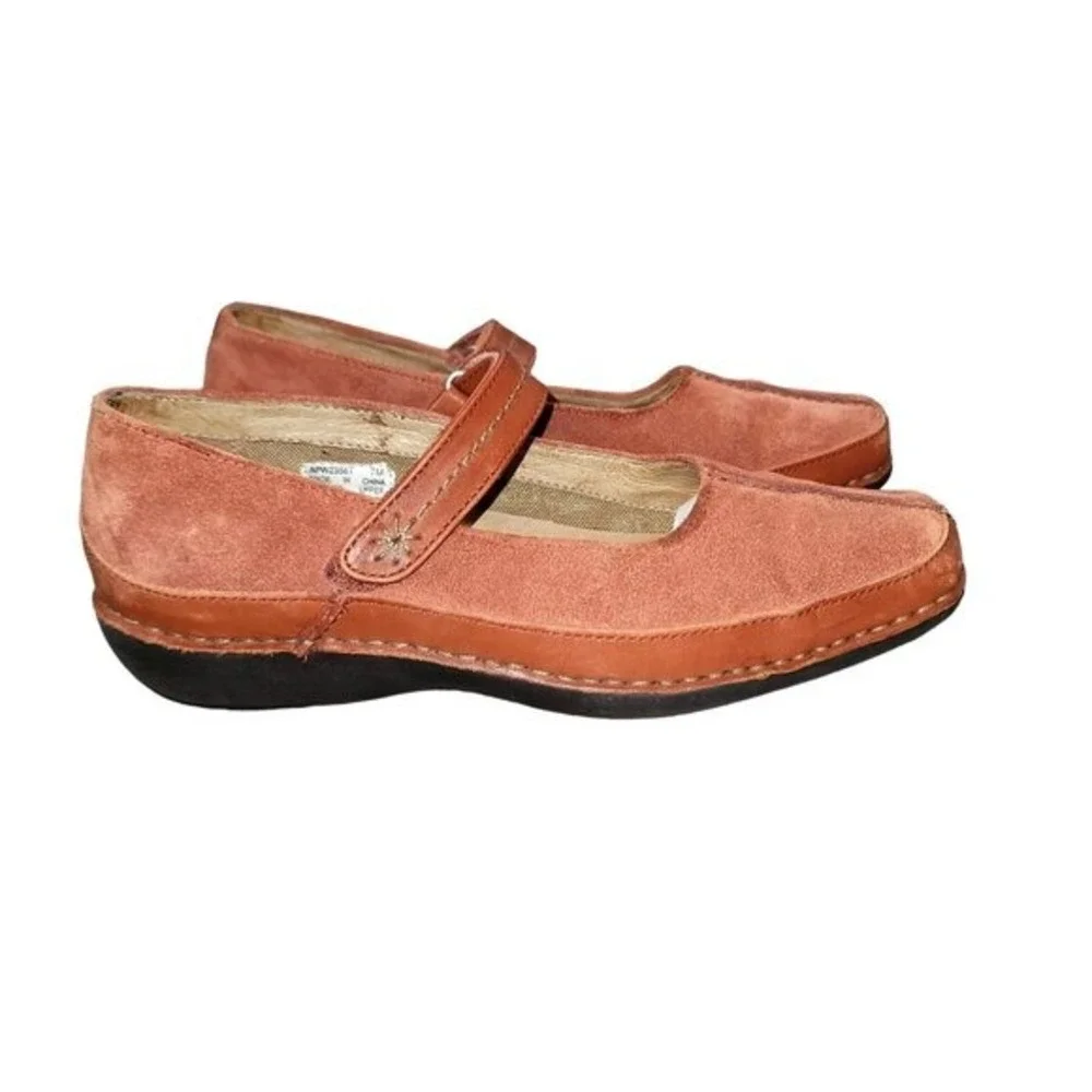 Rockport Women's Flat Mary Jane 7 Suede Orange Dress Shoe‎ Preppy Comfort Mature